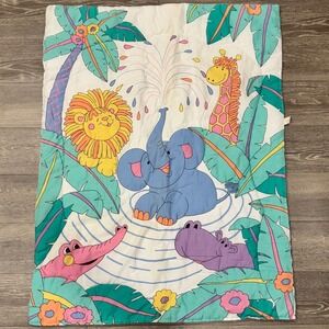 Vintage 80s–90s Dundee Safari Animals Baby/Toddler Quilt Blanket – Made in USA